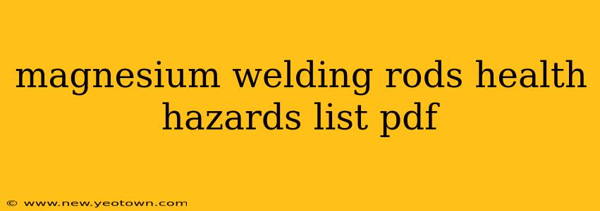 magnesium welding rods health hazards list pdf