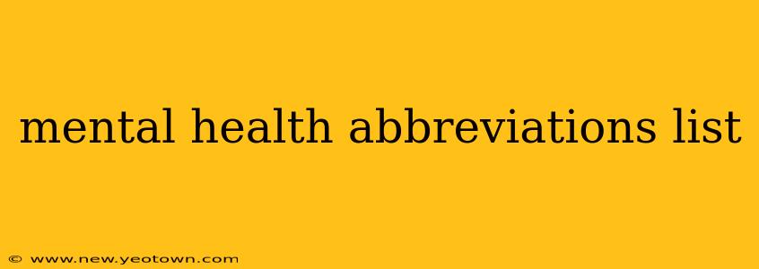 mental health abbreviations list