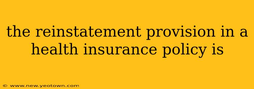 the reinstatement provision in a health insurance policy is